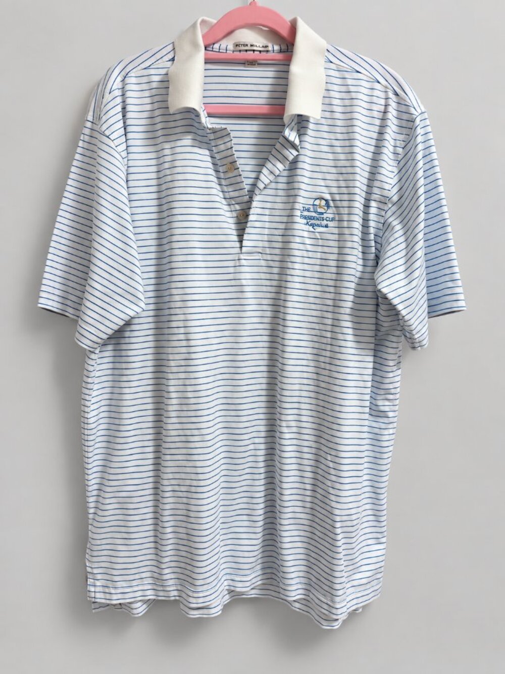 Peter Millar Men’s Large Blue & White Striped Polo Shirt Golf Resort
